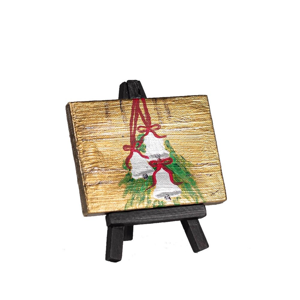 "Silver Bells I" Original Table Art Painting w/Easel by Dawn M. Wayand